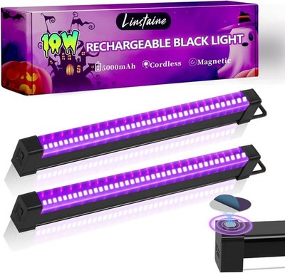 2 Pack Rechargeable Black Light Bar, 5000mAh Large Capacity Battery Powered B...