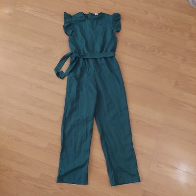 Shein Girls 11-12 Green Ruffle Sleeve Belted Jumpsuit