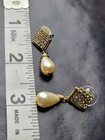 Vintage Goldtone Rhinestone Earrings With Teardrop Faux Pearls — photo 5