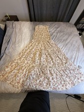 SHEIN Women's M Strapless Smocked Floral Maxi Dress Ivory Pink Green