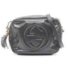 GUCCI Soho Disco Bag Interlocking G Shoulder Bag Enamel Leather Dark #RC4075