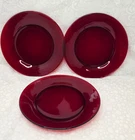 Set of 3 VTG Anchor Hocking Ruby Red Glass Salad Luncheon Or Dessert Plates 7.5"