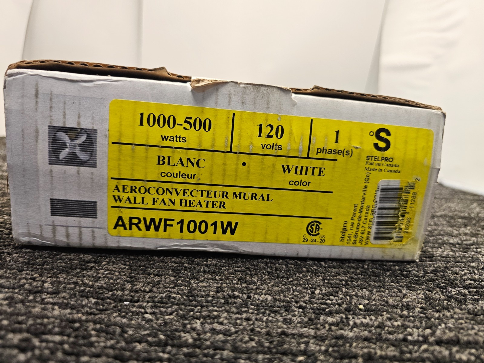 Stelpro ARWF1001W 1000W Pulsair Wall Fan Heater, 40 CFM, 3413 BTU/H, 120V, White