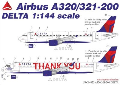 1:144 Decal Airbus A320/321-200 Delta ''THANK YOU'' - UpRise URC14423