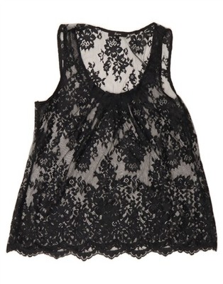 Express Damen ärmellos durchsichtig Bluse Top UK 14 Large schwarz Blumenmuster CB19