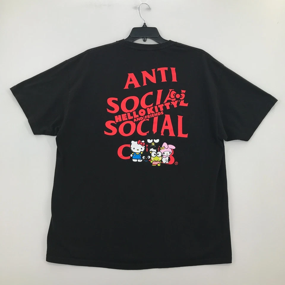 Anti Social Social Club Hello Kitty 衬衫男式 2XL 黑色短袖圆领 T 恤 — 第 2/4 张图片