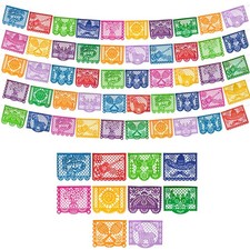 Mexican Party Banners 5 Pack with 10 Plastic Flags per Banner Papel Picado M...