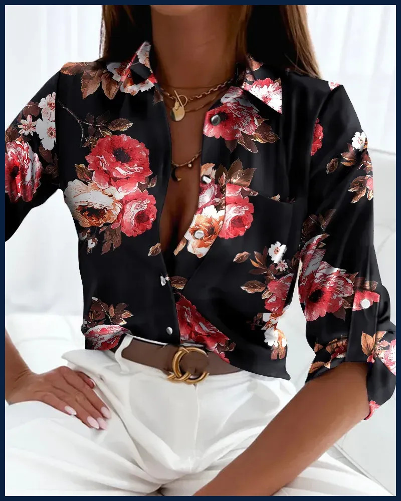Women's Long Sleeve Geometric Print Button Down Shirt Casual Loose Fit Blouse