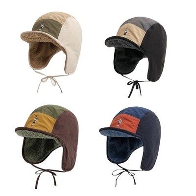 Embroidery Contrast Color Hat Warm Earflap Hat Outdoor Activity Daily Wear Hat