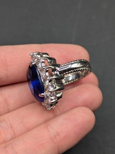 Kenneth Jay Lane KJL Princess Diana Simulated Sapphire Silver Tone Ring Size 7 - Picture 6 of 12