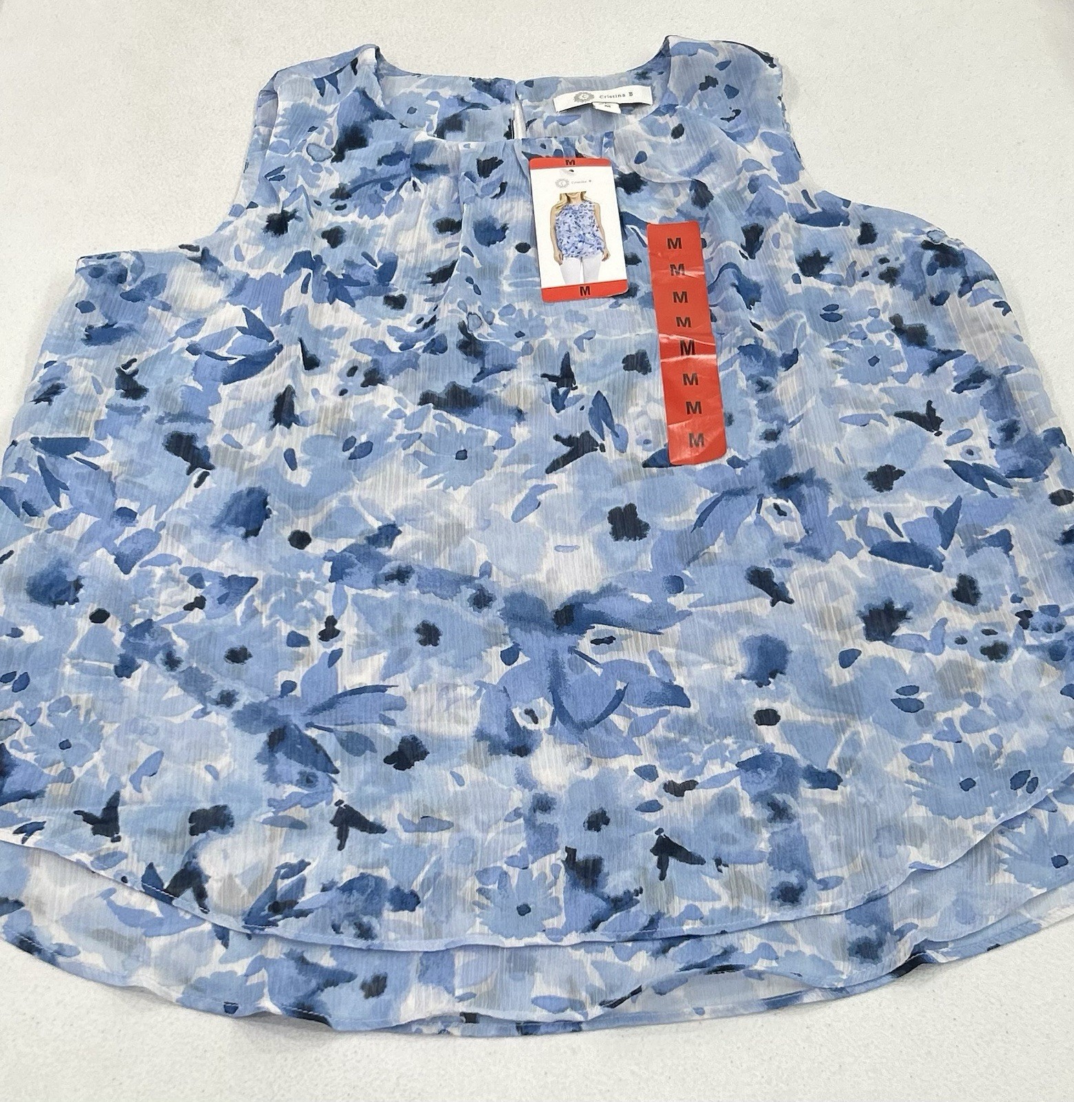Cristina B Women's Crew Neck Sleeveless Top, Chambray/Blue, Size M