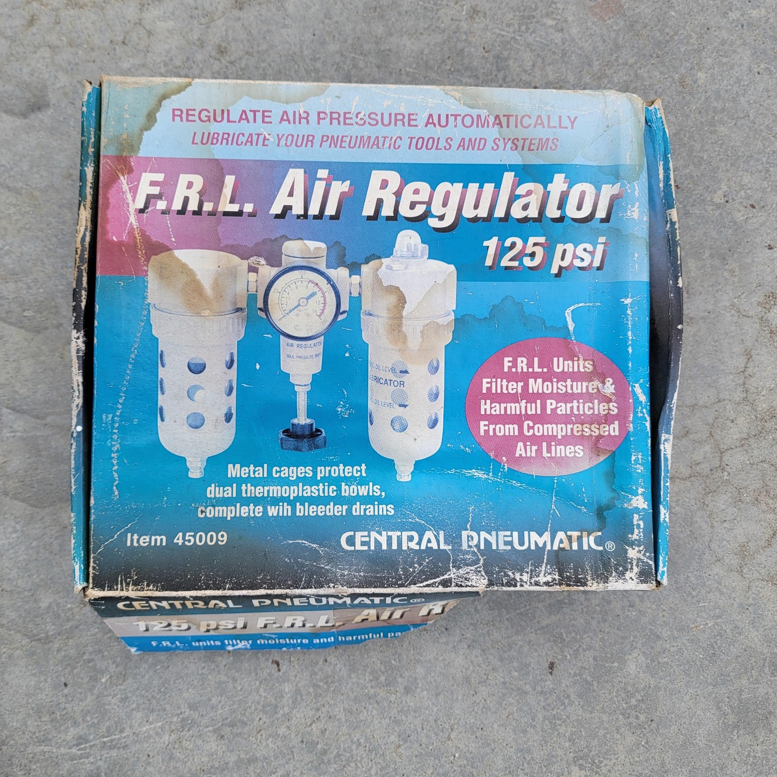 Central Pneumatic FRL Air Regulator 125 PSI Filter Regulator Lubricator 45009