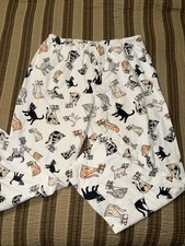P.J. Salvage Floral PJ Pants Size Large Cat Theme White Comfy