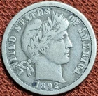 1892 O Barber Dime Silver 10C Coin F/VF