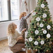 12pcs Wooden Christmas Tree Ornaments, White Christmas Hanging Craft Decorations