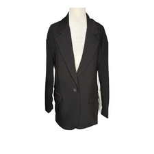 Calvin Klein Jeans Women's Small Mixed-Media Fleece-Back Black Blazer NWOT
