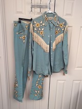 Teal Fay Ward 1950s Men  s Western Suit Vintage Shirt 40 Pants 34 Inseam 31
