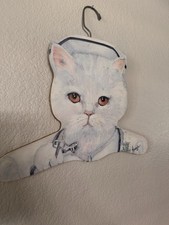 Annie Rhinehart Vintage Wood Clothes Hanger White RN Cat Nurse Signed 1980s