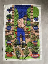 Vintage Webb Ivory Linen Tea Towel - Herbs Of The Garden