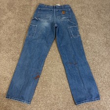 Carhartt Carpenter Jeans Mens 32x34 Blue B13 DST Paint Splatter Work Pants Denim