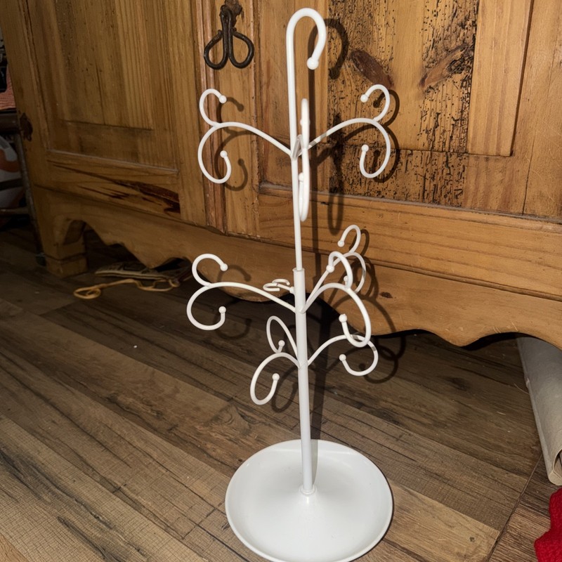 White Metal Necklace Display Jewelry Tree with 18 Hooks Stand Organizer