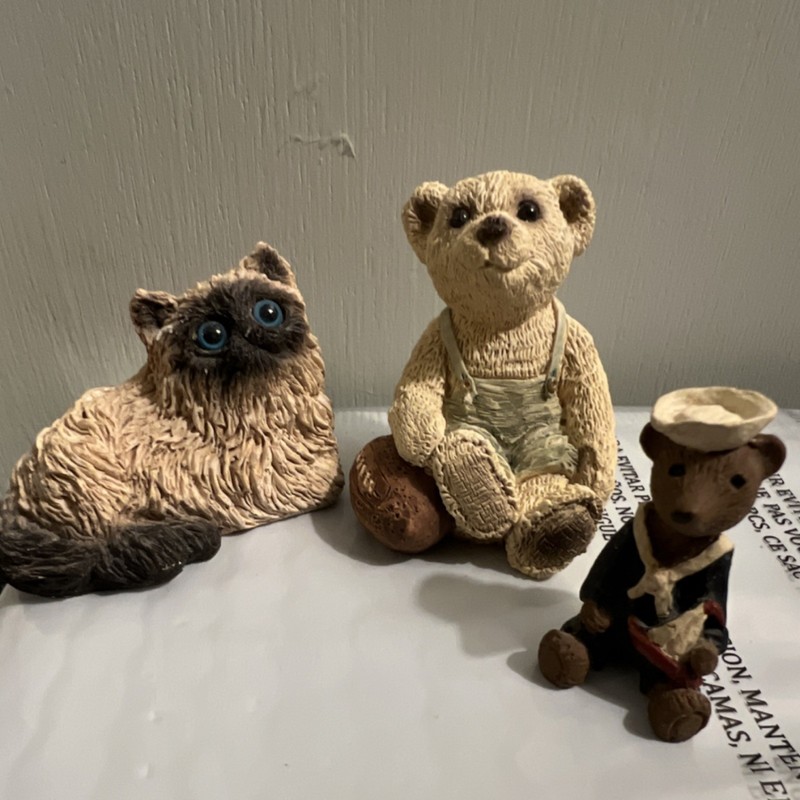 Stone Critters Littles Cat & Bear Figurines Set of 3 Resin by JDC 1991