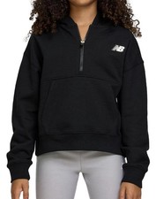 New Balance Girls Fleece Quarter Zip Hoodie, Black, Size 10/12, New With Tags