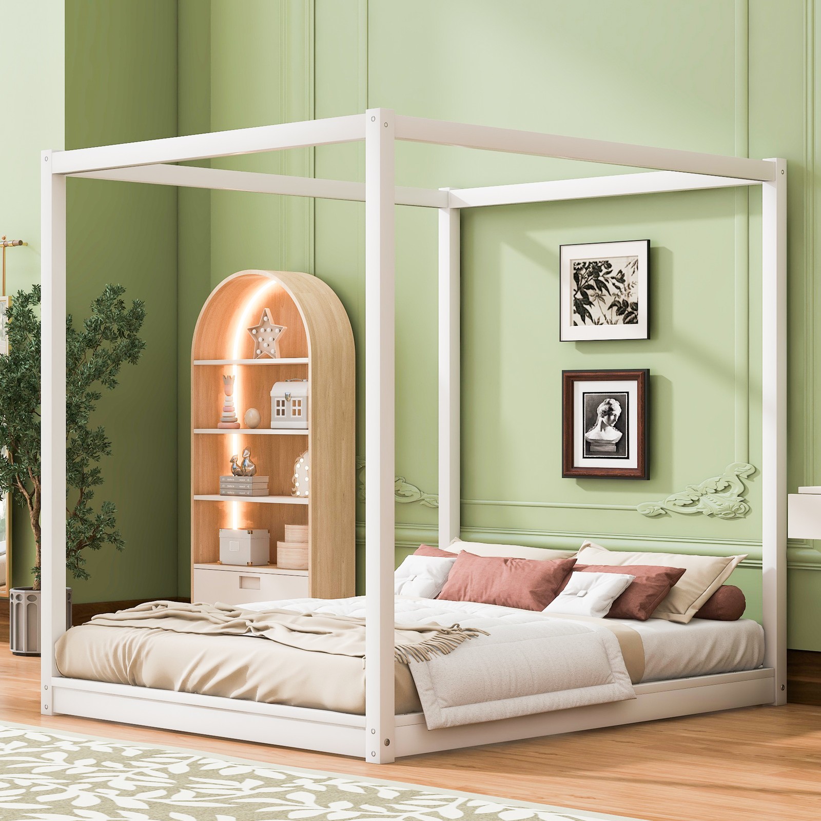 Platform Bed With Support Legs,white Bed Frame For Bedroom