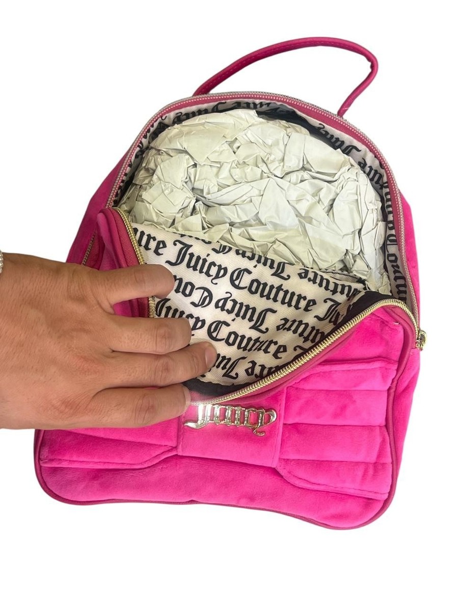 Juicy Couture Raspberry Pink Velvet Bow Backpack Bag Gold 