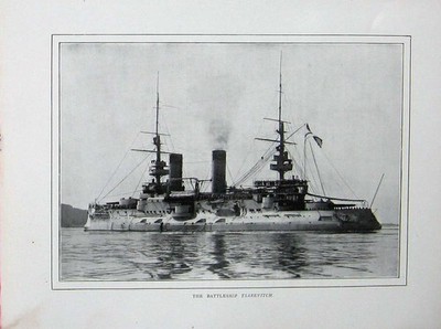Original alter antiker Druck Schlachtschiff Zarewitsch russisch-japanisches Kriegsfoto