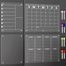 4Pcs Acrylic Magnetic Dry Erase Board Calendar for Fridge, Clear Monthly Week...