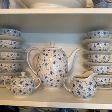 Blue Floral Tea Set Teapot Cups Saucers Plate...