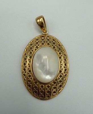 Vintage Veronese 925 Sterling Silver Gold Vermeil Mother of Pearl Pendant