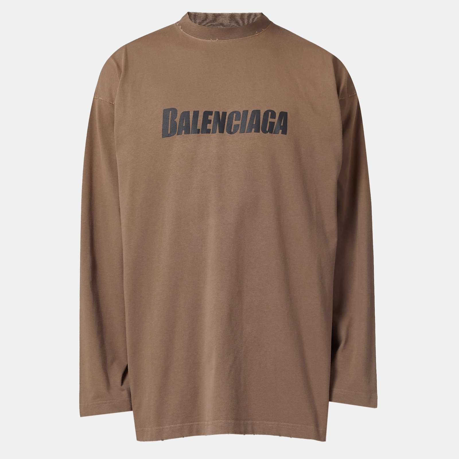 Balenciaga Unisex Beige Oversized Logo Long Sleeve Tee Size M