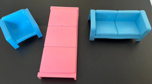 Vintage 1973 Mattel Plastic Barbie Furniture Set Couch Chair & Bed