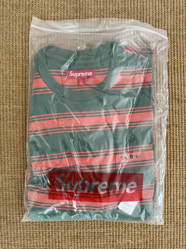 supreme stripe pocket LS top green