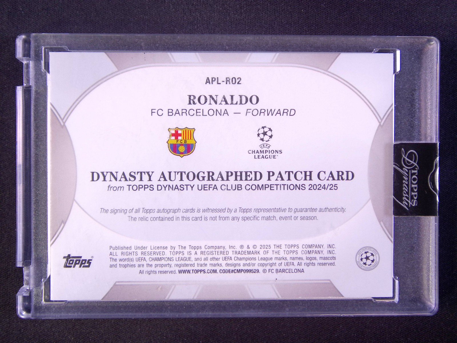 2024-25 Topps Dynasty UEFA Ronaldo Patch Auto /10 view 2