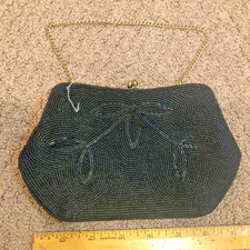 Vintage Richere Bag By Walborg Made in Japan BLACK Beaded fancy classy leaf gold