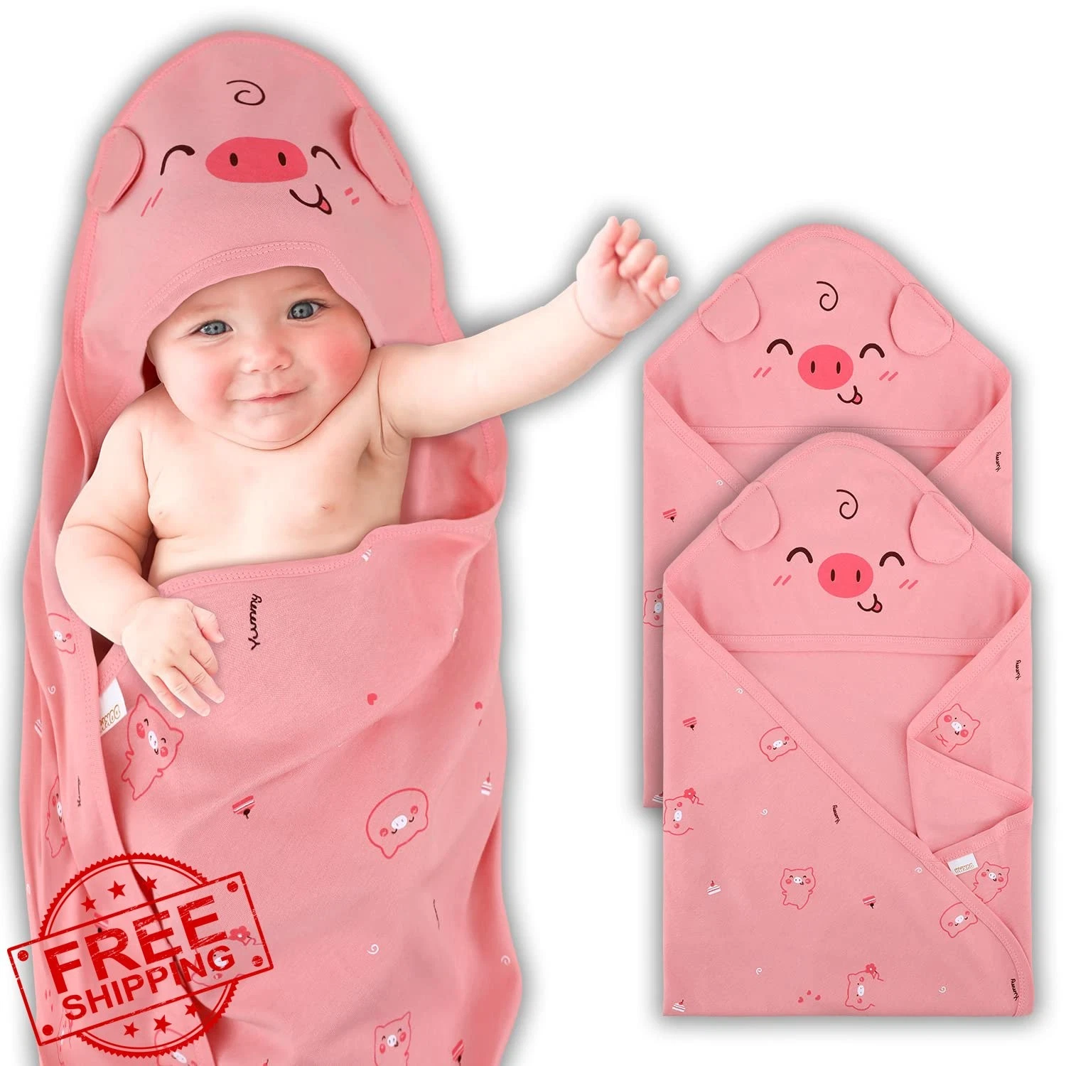 DOKMA Pink Hooded Baby Towel Set 2