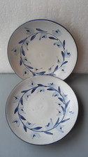 2 Teller Speiseteller Handbemalt Blau Steingut Steinzeug Ø 22cm-Vintage