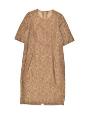 VINTAGE Womens Lace Shift Dress UK 12 Medium Brown Floral AO05