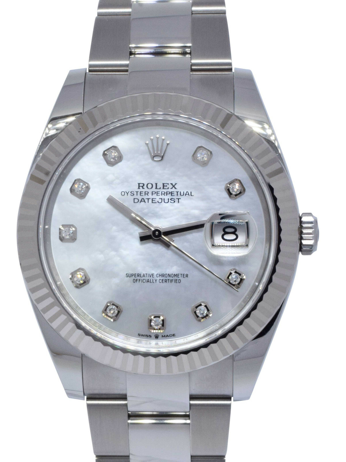 Rolex Datejust 41 Steel & 18k WG MOP Diamond Dial Watch +Card '22 126334