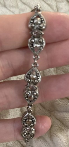 Vintage Avon Signed Silver Tone Heart Bracelet with Pink & Clear Rhinestones