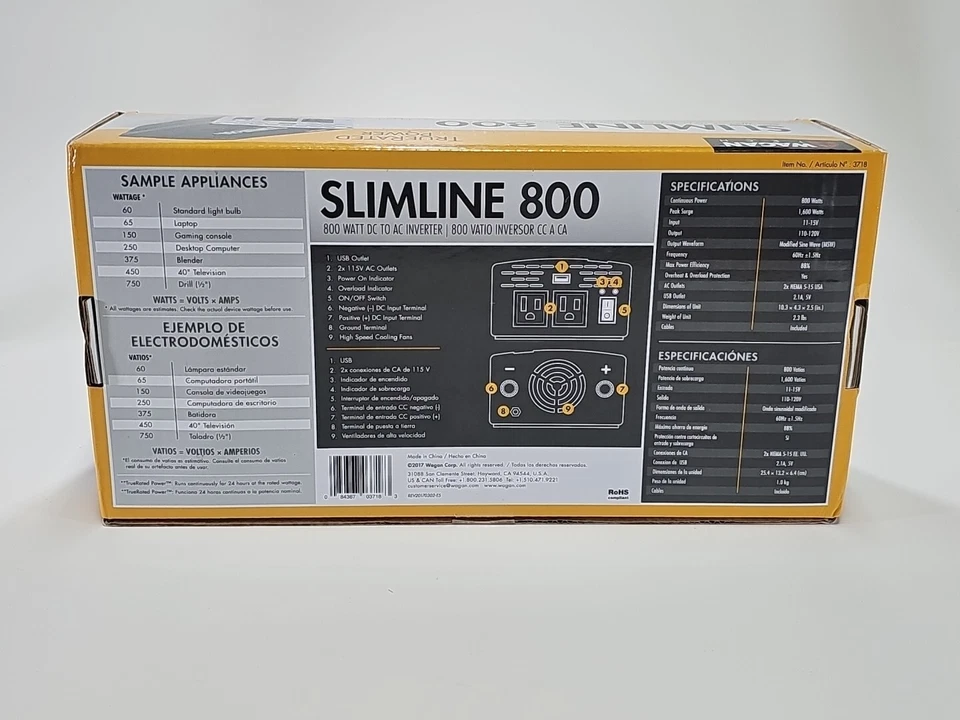 Wagan EL3718 800 Watt DC to AC Power Inverter with 2 AC Outlets 2 USB Brand New - Image 2 of 4