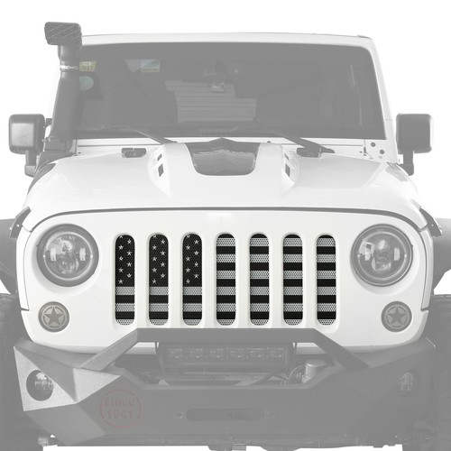 USA Flag Black & White Front Mesh Grilles Inserts for 2007-2018 Jeep Wrangler JK - Bild 10 von 11