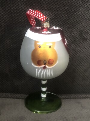 Hand Painted Santa Face On Wine Glass Ornament | eBay