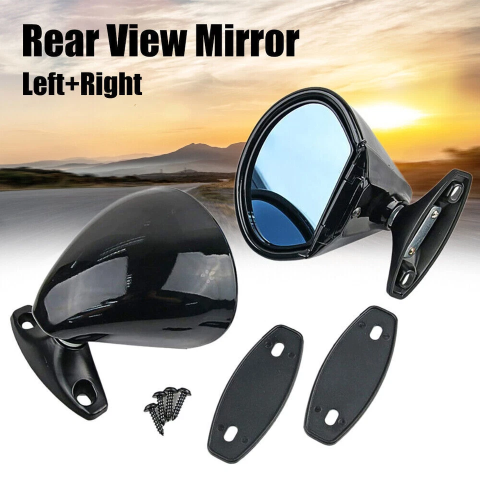 1Pair Universal Classic Car Door Side Mirrors Retro Rearview Mirror Glossy Black - Image 3 of 4