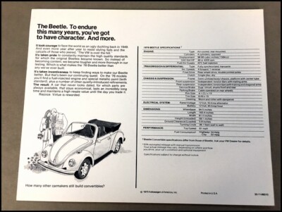1976 VW Volkswagen Beetle Bug Vintage 1-page Car Sales Brochure