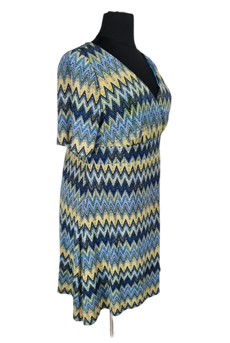 poppy bloom Womens Faux Wrap Knee Length Dress Plus Size 3X Chevron Multi-Color - Picture 2 of 6