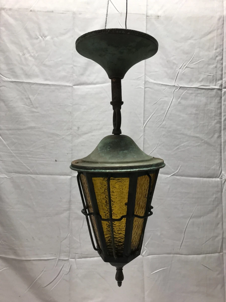 VTG Copper Amber Glass Gothic Exterior Porch Light Fixture Old 858 23B